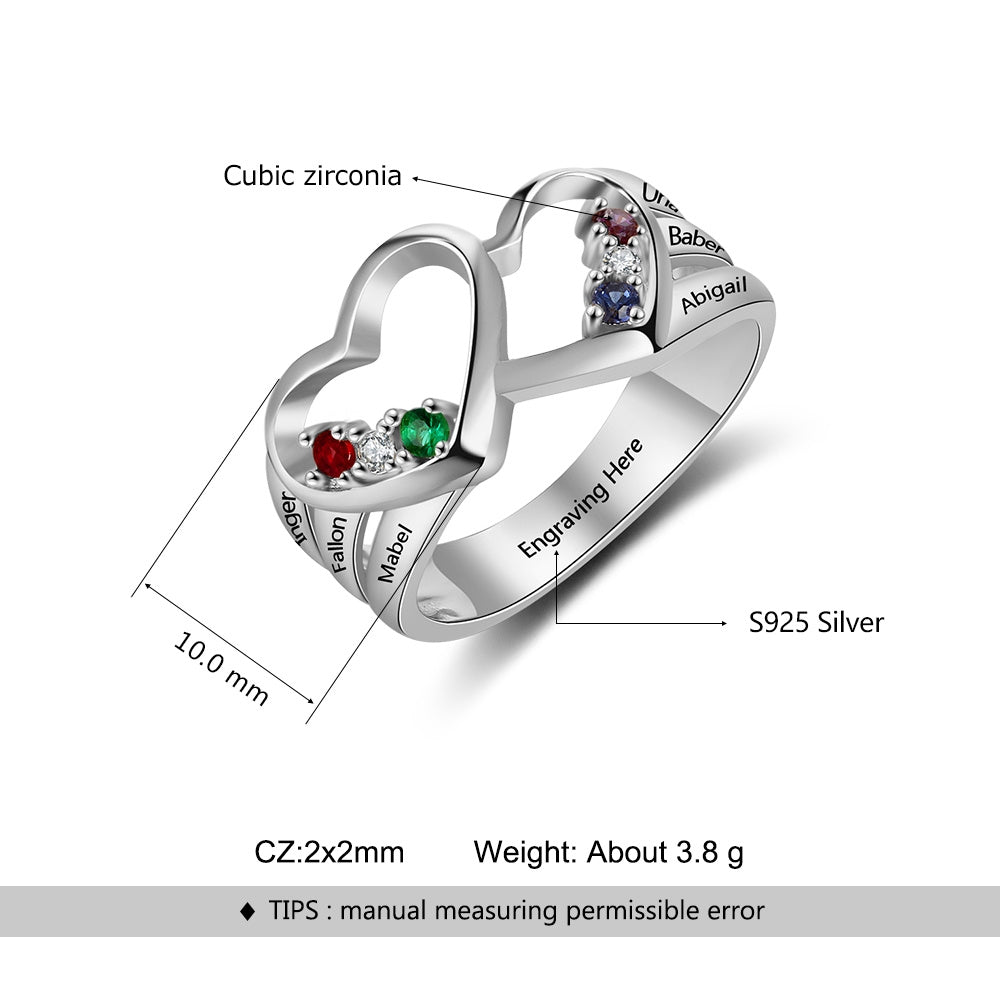 925 Sterling Silver Heart Shape Rings with Birthstones