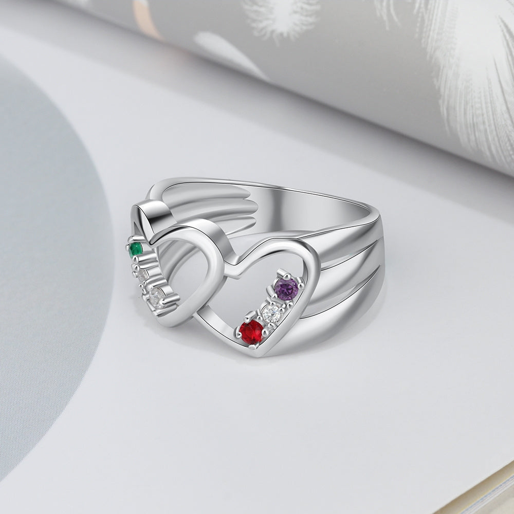 925 Sterling Silver Heart Shape Rings with Birthstones