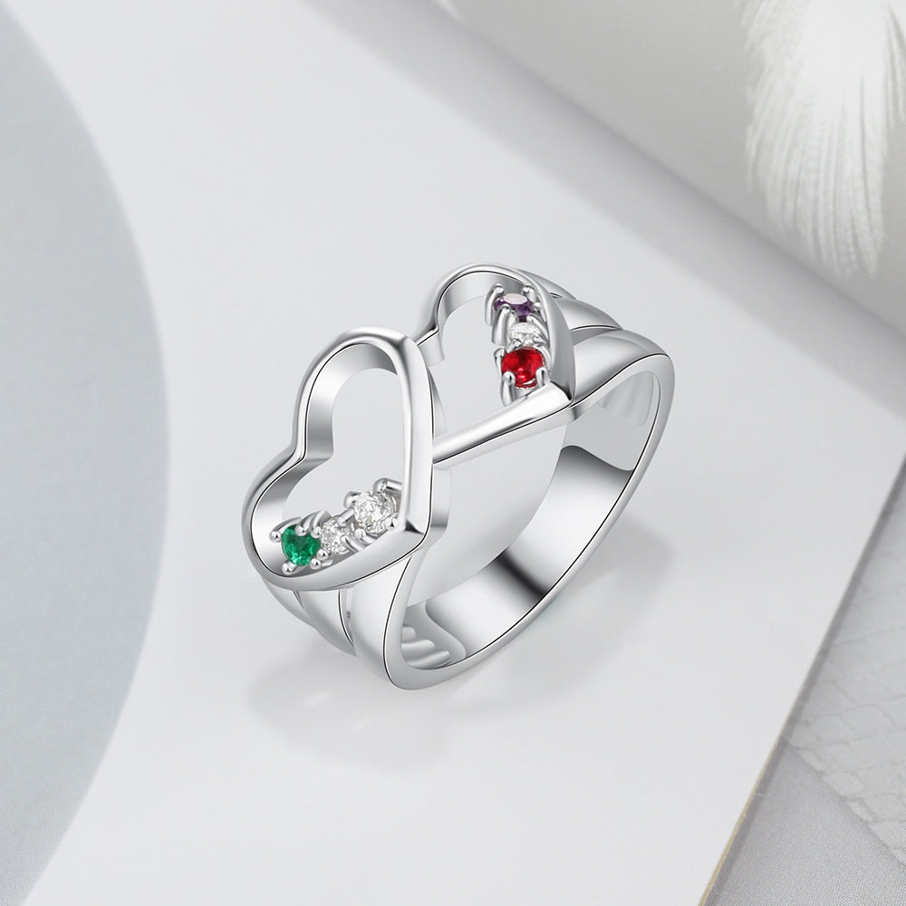 925 Sterling Silver Heart Shape Rings with Birthstones