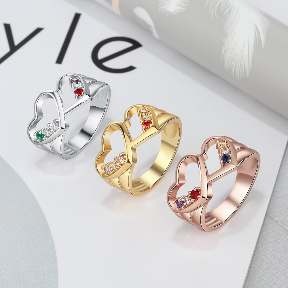 925 Sterling Silver Heart Shape Rings with Birthstones
