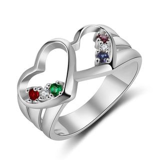 925 Sterling Silver Heart Shape Rings with Birthstones