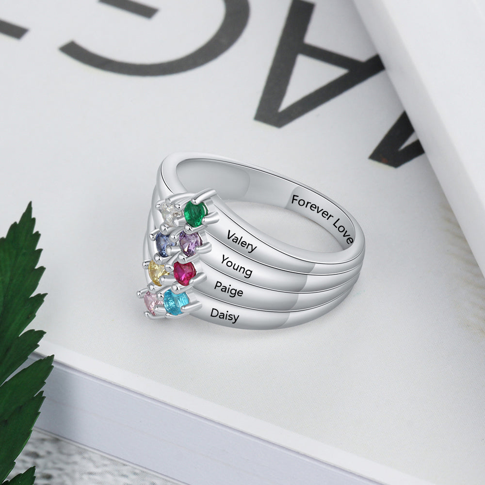 Best Product Birthstone & Engraved Sterling Silver Ring