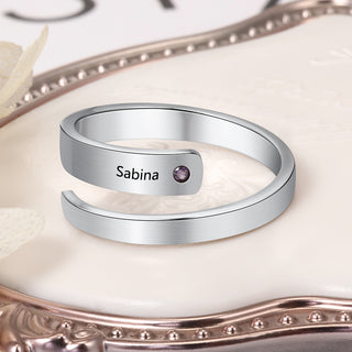 Birthstone & Engraved Stainless Steel Ring