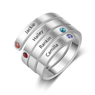 Best Product  Birthstone & Engraved Stainless Steel Ring
