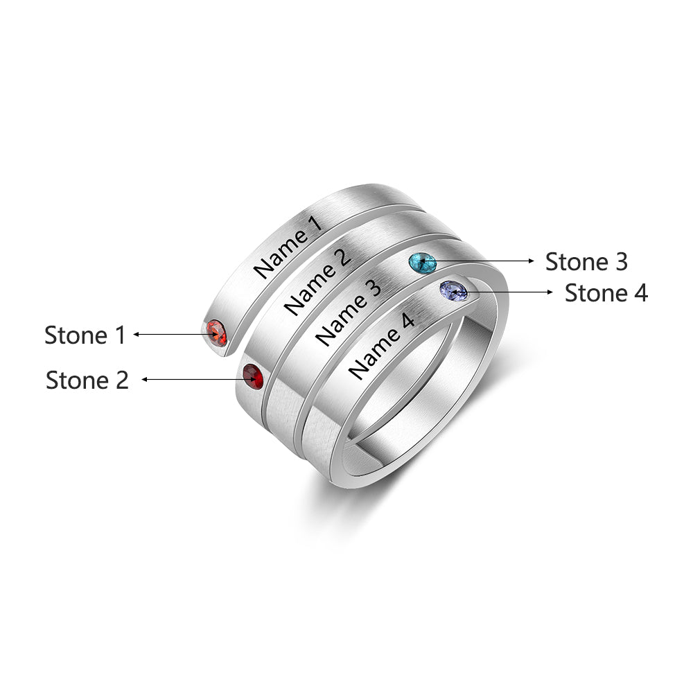 Best Product  Birthstone & Engraved Stainless Steel Ring