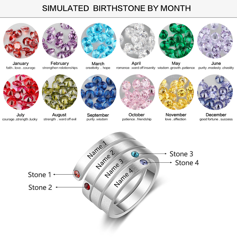 Best Product  Birthstone & Engraved Stainless Steel Ring