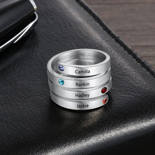 Best Product  Birthstone & Engraved Stainless Steel Ring