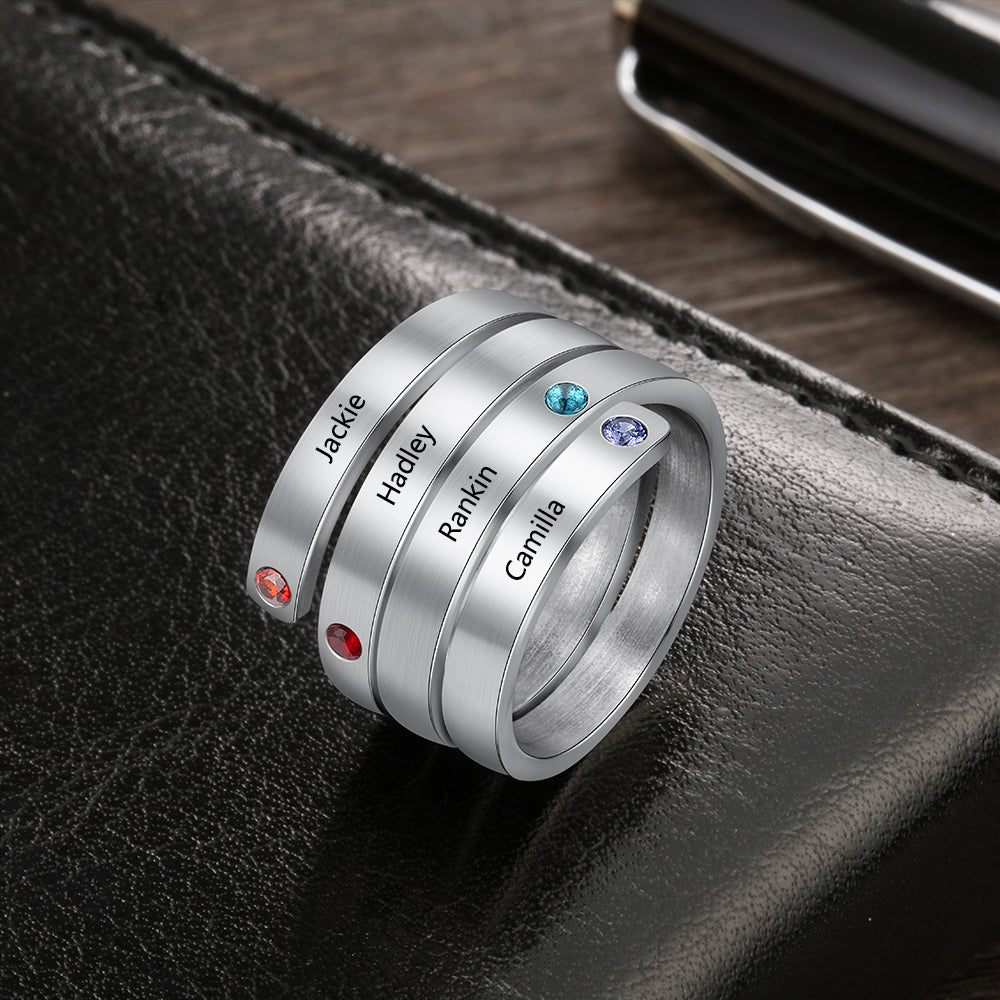 Best Product  Birthstone & Engraved Stainless Steel Ring
