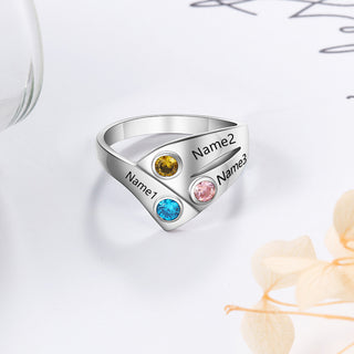 925 Silver Three Birthstone Ring with Custom Names