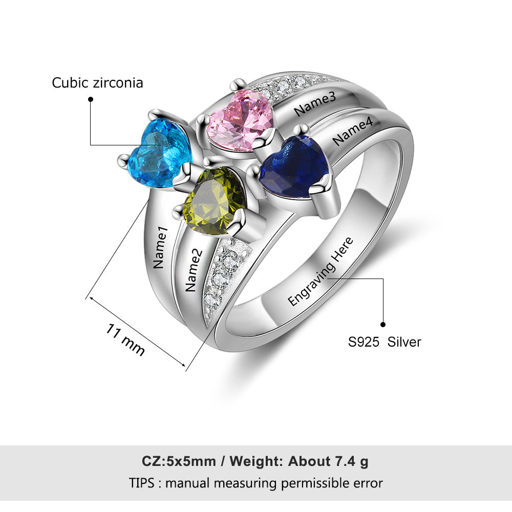 S925 Birthstone Rings with Personalized Names