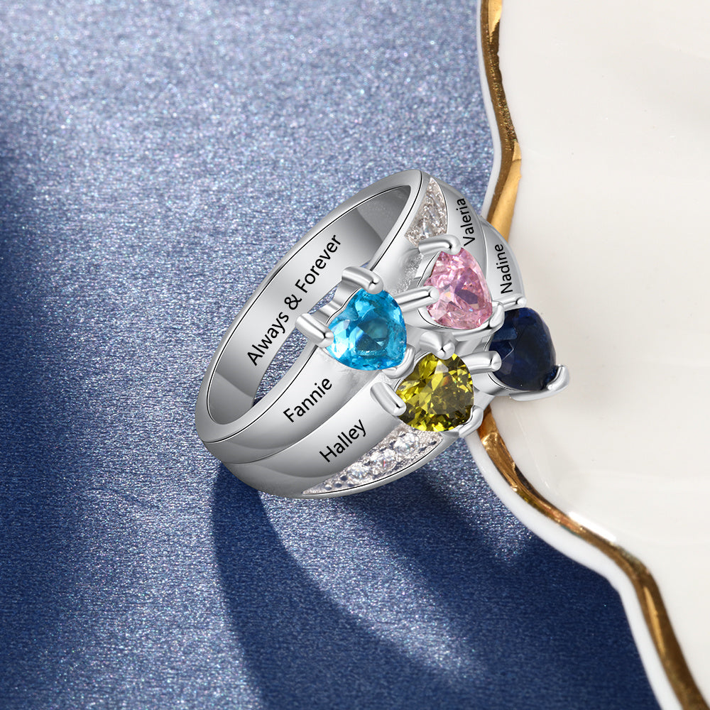 S925 Birthstone Rings with Personalized Names