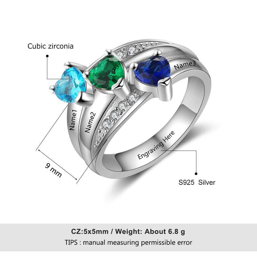 925 Silver Heart Birthstone Rings