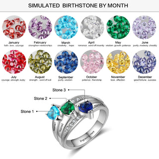 925 Silver Heart Birthstone Rings