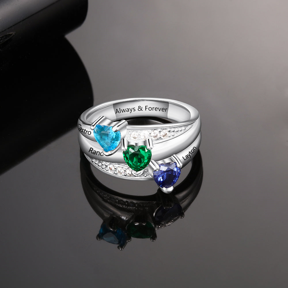 925 Silver Heart Birthstone Rings