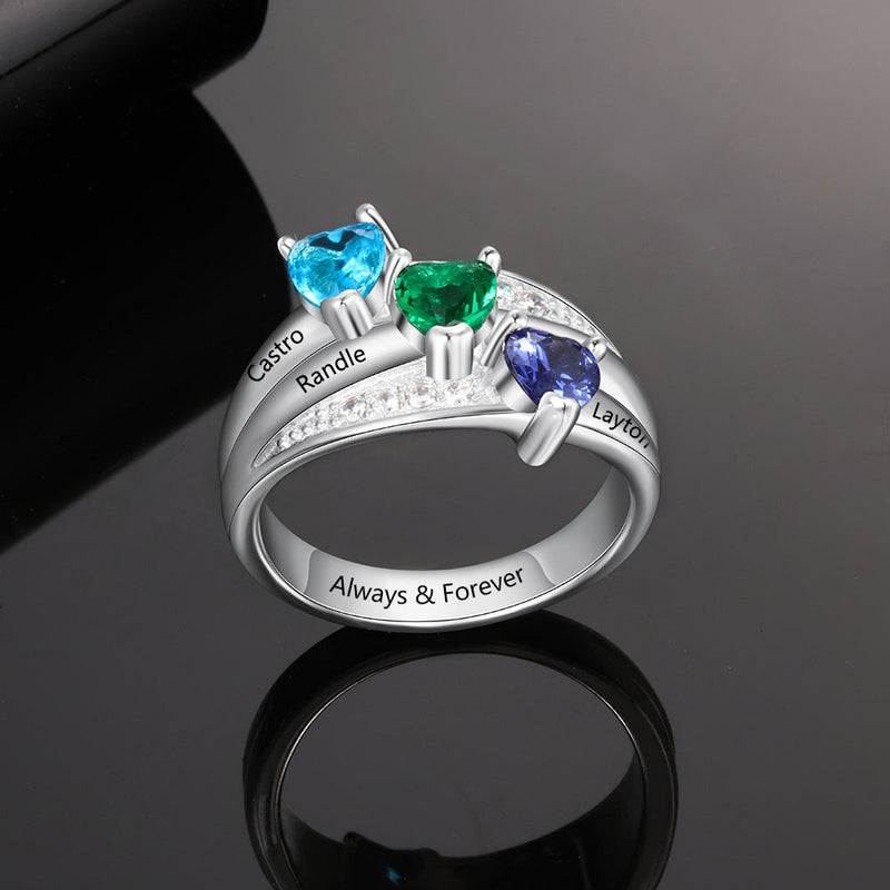 925 Silver Heart Birthstone Rings