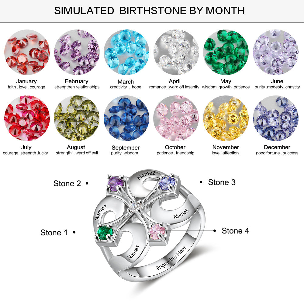 Custom S925 Birthstone Cross Rings