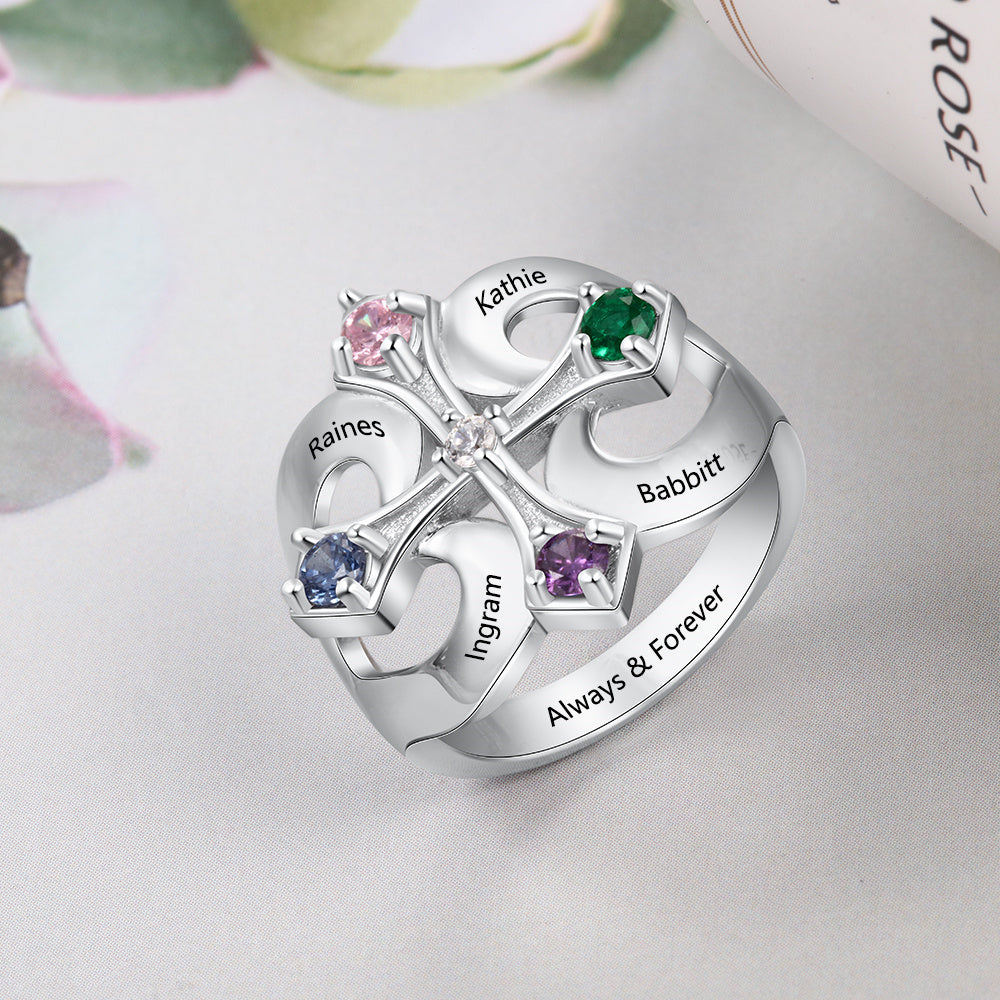 Custom S925 Birthstone Cross Rings