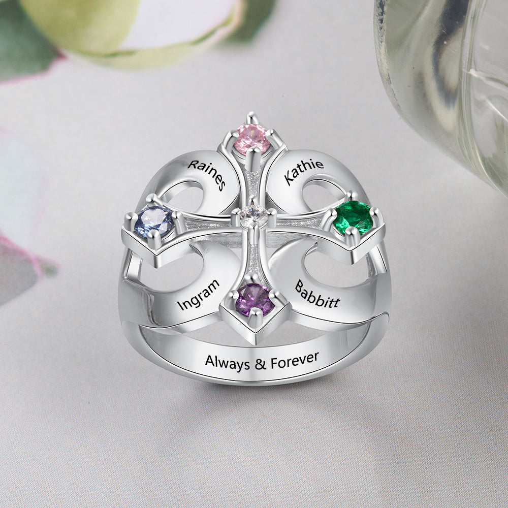 Custom S925 Birthstone Cross Rings