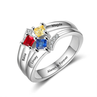 925 Sterling Silver Birthstones Ring with Names