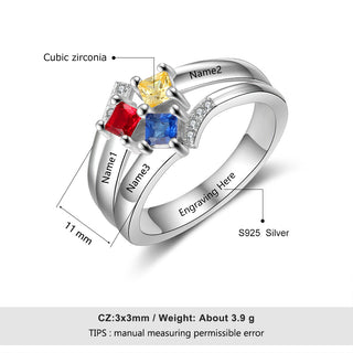 925 Sterling Silver Birthstones Ring with Names
