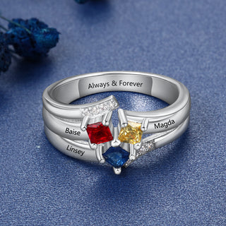 925 Sterling Silver Birthstones Ring with Names