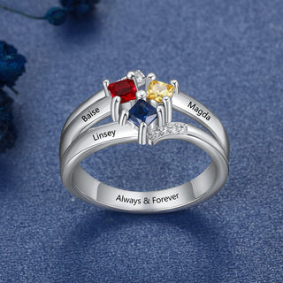 925 Sterling Silver Birthstones Ring with Names