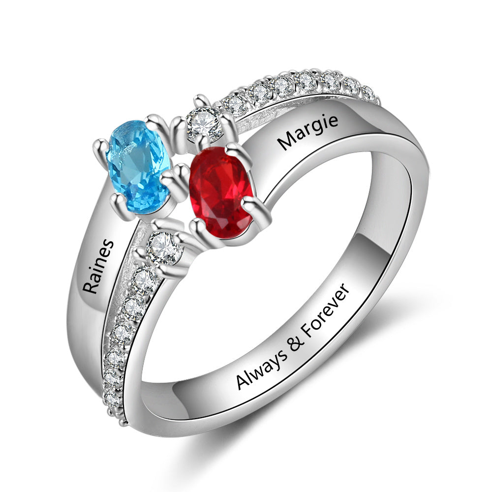 S925 Birthstone Ring with Personalized Names