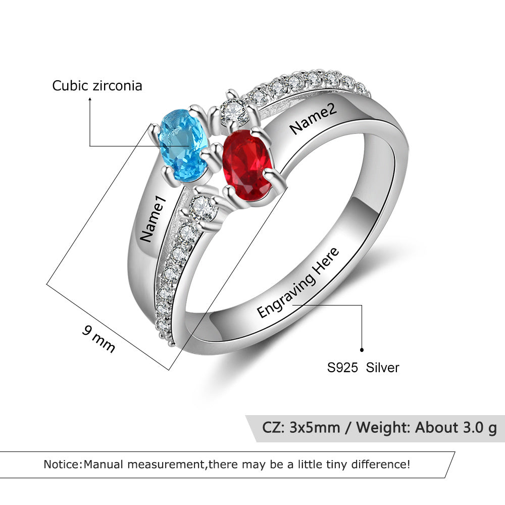 S925 Birthstone Ring with Personalized Names
