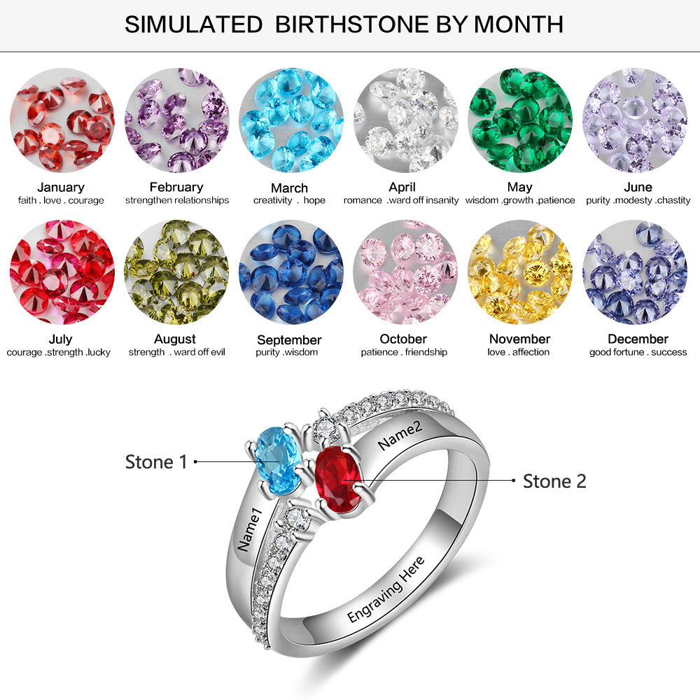 S925 Birthstone Ring with Personalized Names
