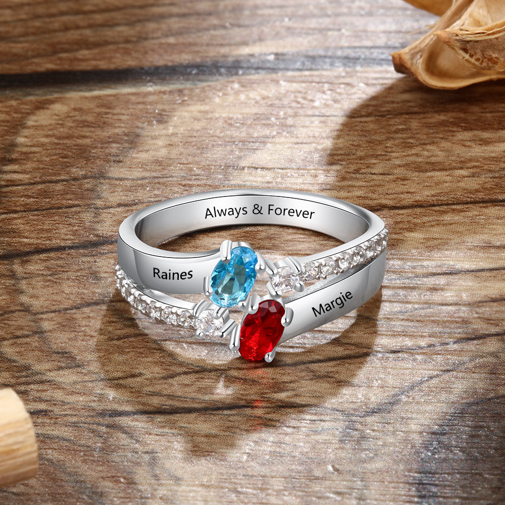 S925 Birthstone Ring with Personalized Names