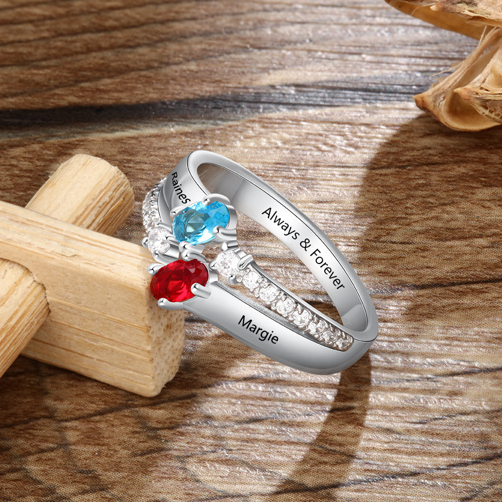 S925 Birthstone Ring with Personalized Names