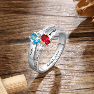 S925 Birthstone Ring with Personalized Names