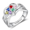 925 Silver Heart Shape Ring with Birthstones