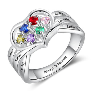 925 Silver Heart Shape Ring with Birthstones