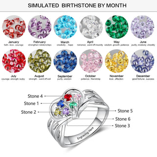 925 Silver Heart Shape Ring with Birthstones