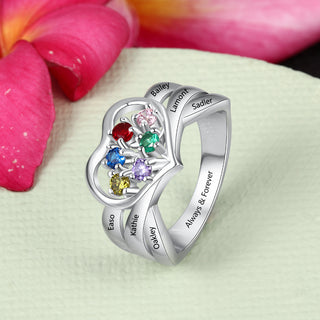 925 Silver Heart Shape Ring with Birthstones