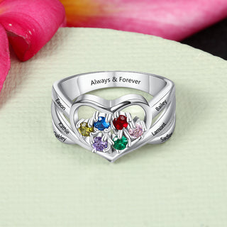 925 Silver Heart Shape Ring with Birthstones