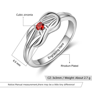 Birthstone Engraved Rhodium Plated Ring