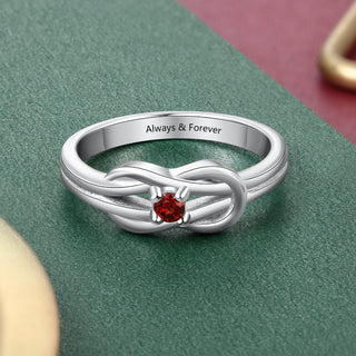 Birthstone Engraved Rhodium Plated Ring