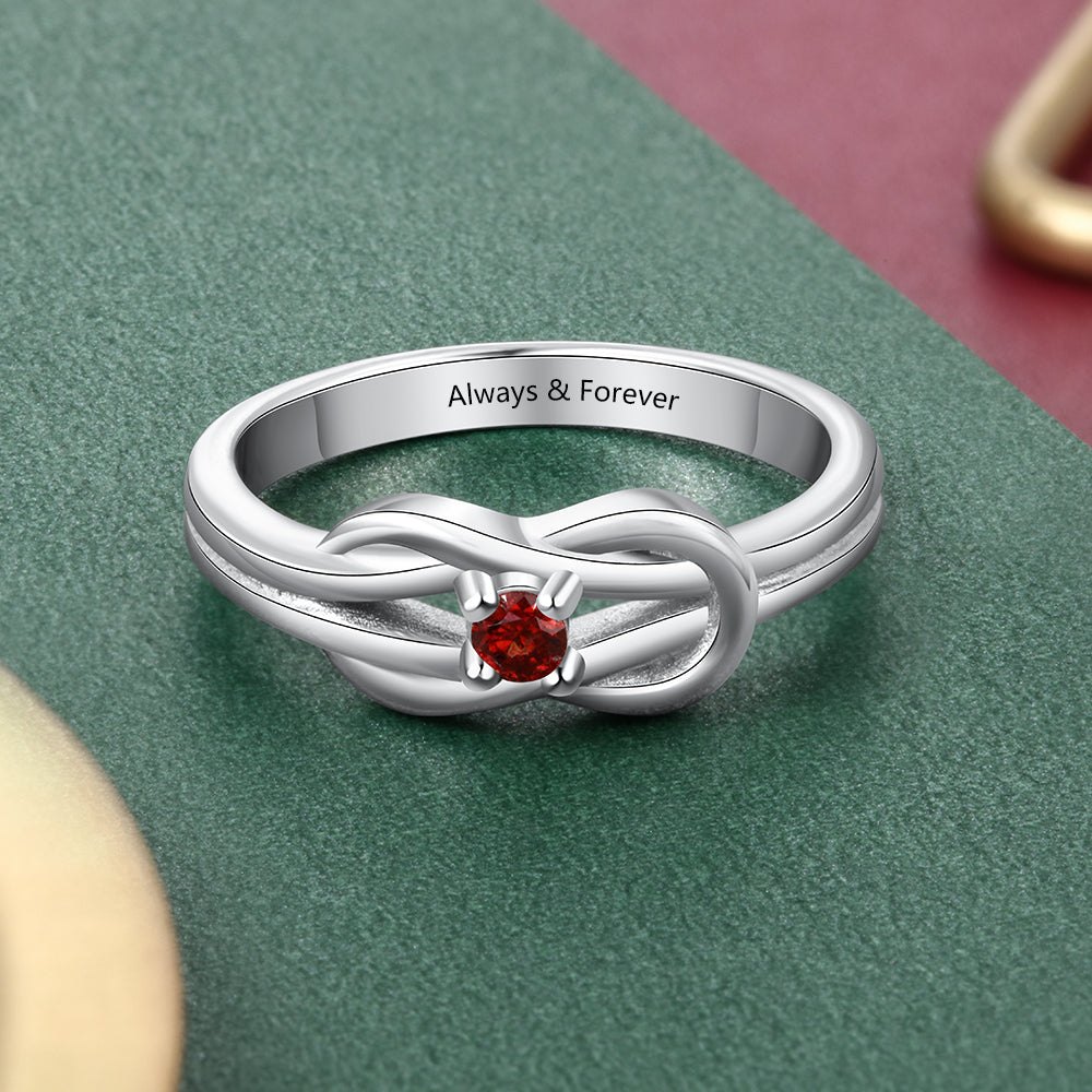 Birthstone Engraved Rhodium Plated Ring