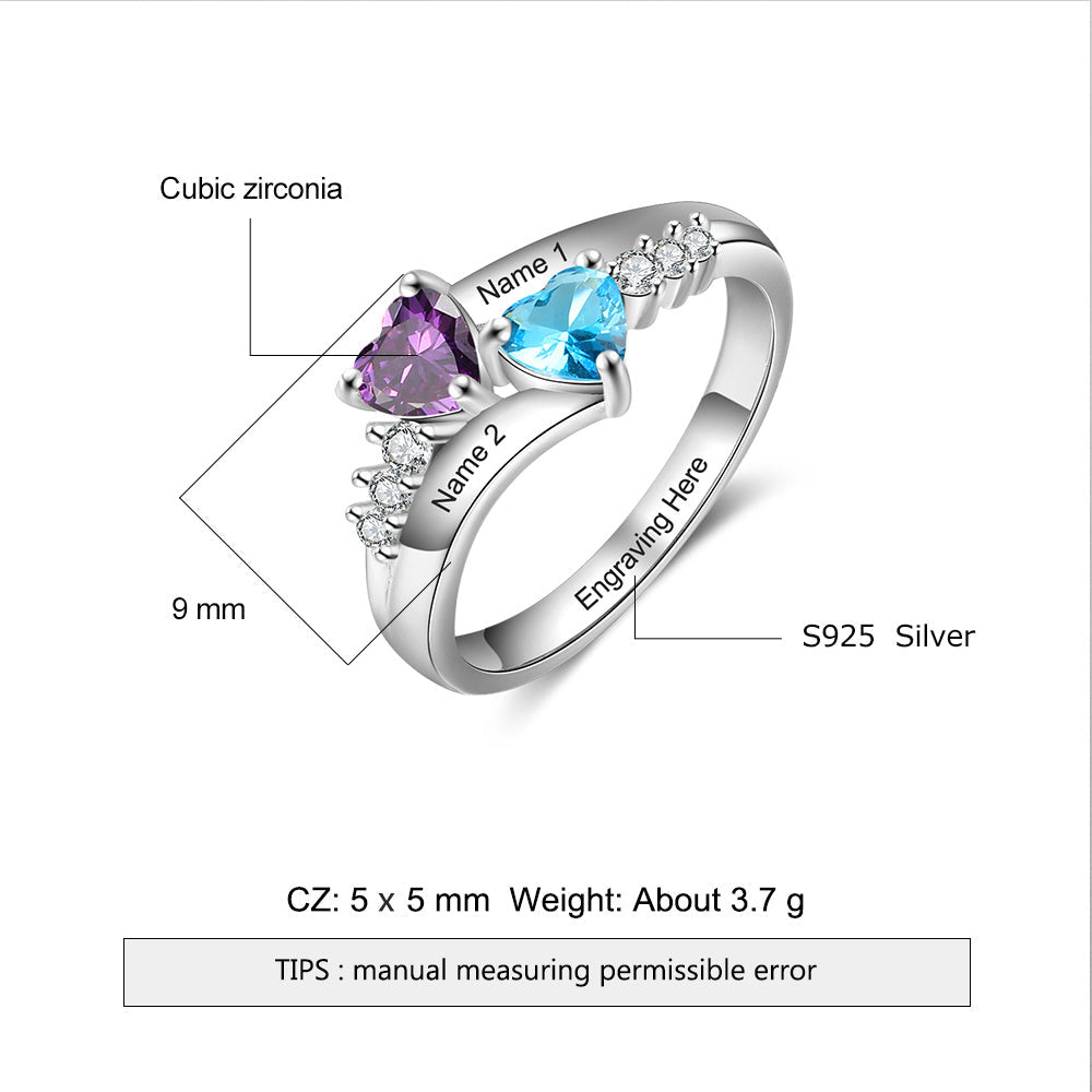 Custom 925 Silver Heart Birthstone Ring