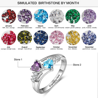 Custom 925 Silver Heart Birthstone Ring