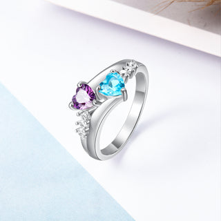 Custom 925 Silver Heart Birthstone Ring