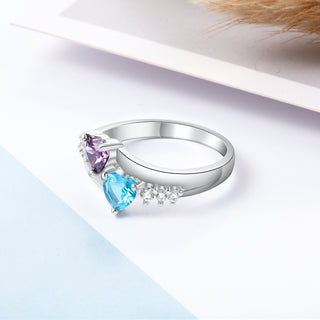 Custom 925 Silver Heart Birthstone Ring