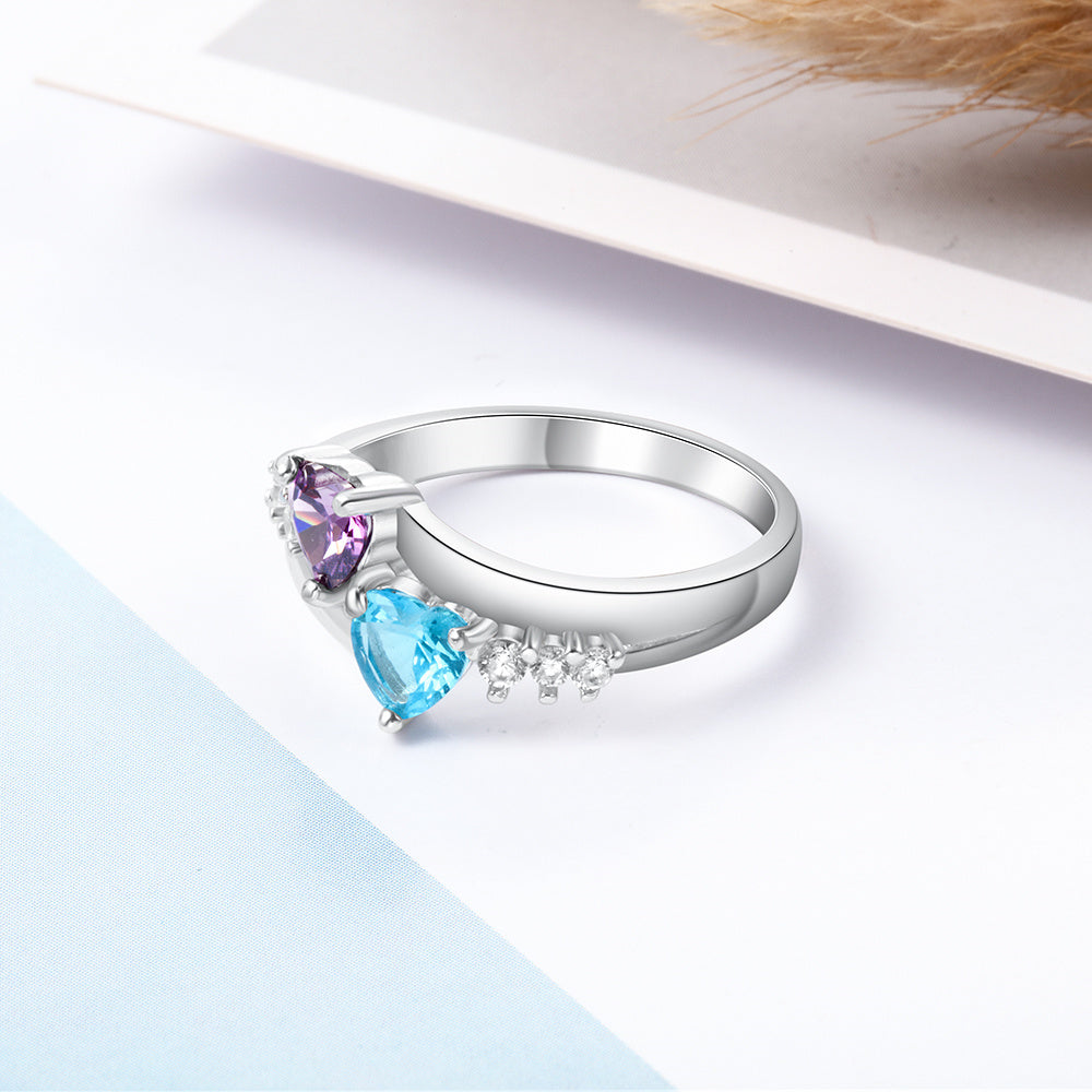 Custom 925 Silver Heart Birthstone Ring