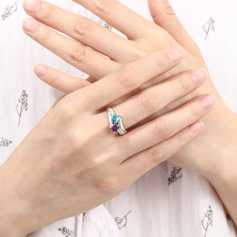 Custom 925 Silver Heart Birthstone Ring