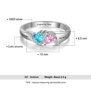 S925 Heart Shape Birthstone Rings