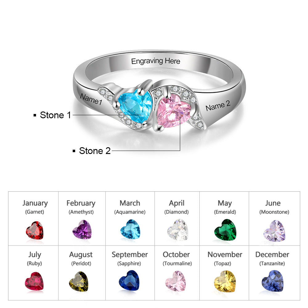 S925 Heart Shape Birthstone Rings