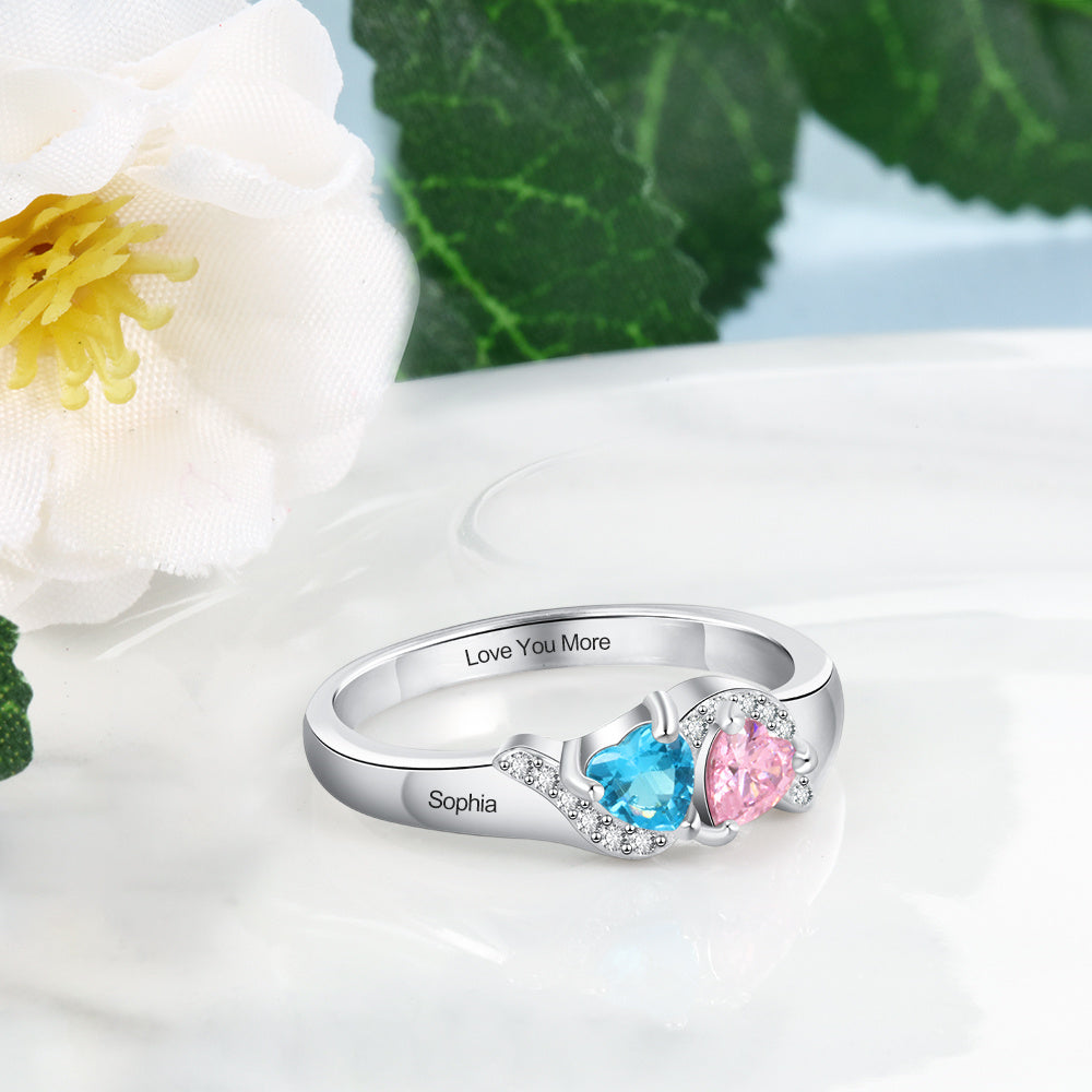 S925 Heart Shape Birthstone Rings