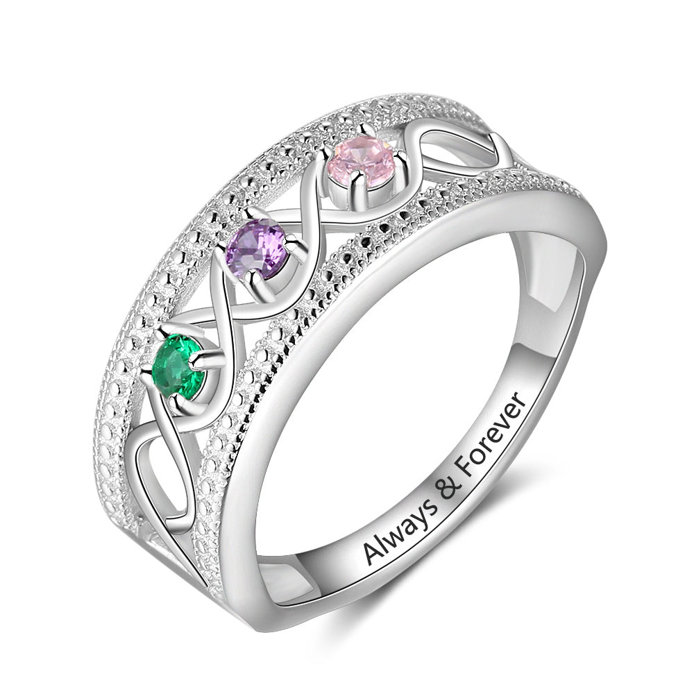 Customized Names 925 Silver Birthstone Ring